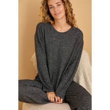 Siyah İnci Siyah Kırçıllı Karışık Renkli Yumuşak Dokulu Triko Kışlık Örme Pijama TAKIM7613