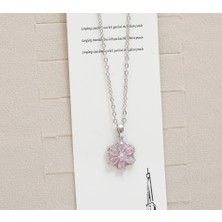 Yasel Takı & Çanta Çelik Pembe Taşlı Lotus Çiçeği Kadın Kolye