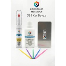 COLORGUARD Renault 389 Kar Beyazı İğneli ve Fırçalı 2 si 1 Arada Rötuş Boyası Yüzey Temizleme Solüsyonu Profesyonel ve Çapaksız Rötuş Çeliği 5'li Uygulama Çubuğu Seti
