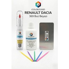 COLORGUARD Renault Dacia 369 Buz Beyazı İğneli ve Fırçalı 2 si 1 Arada Rötuş Boyası Yüzey Temizleme Solüsyonu Profesyonel ve Çapaksız Rötuş Çeliği 5'li Uygulama Çubuğu Seti