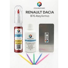 COLORGUARD Renault Dacia B76 Ateş Kırmızı İğneli ve Fırçalı 2 si 1 Arada Rötuş Boyası Yüzey Temizleme Solüsyonu Profesyonel ve Çapaksız Rötuş Çeliği 5'li Uygulama Çubuğu Seti