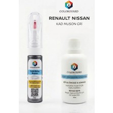 COLORGUARD Renault Nissan KAD Muson Gri İğneli & Fırçalı Şişe Rötuş Boyası ve Yüzey Temizleme Solüsyonu Seti