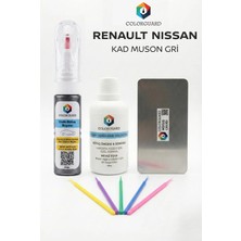 COLORGUARD Renault Nissan KAD Muson Gri İğneli ve Fırçalı 2 si 1 Arada Rötuş Boyası Yüzey Temizleme Solüsyonu Profesyonel ve Çapaksız Rötuş Çeliği 5'li Uygulama Çubuğu Seti