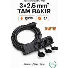 ARYES 3’lü 5 Metre Schneider Kauçuk Gövdeli Fişli Uzatma 3x2,5 Mm² Tam Bakır Kablolu 16A 3680W - Üst Düzey Kalite