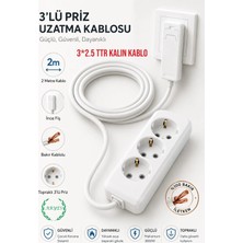 ARYES 3’lü 2 Metre Uzatma Prizi 3x2,5 Mm² Ttr Kalın Bakır Kablolu Ince Fişli Topraklı – 3680W
