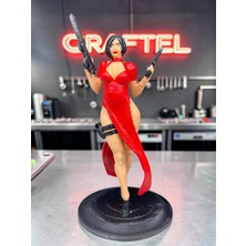 Craftel Resident Evil Ada Wong Kırmızı Elbiseli Silahlı 3D Figür El Boyaması