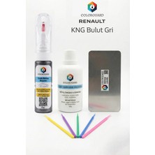 COLORGUARD Renault KNG Bulut Gri İğneli ve Fırçalı 2 si 1 Arada Rötuş Boyası Yüzey Temizleme Solüsyonu Profesyonel ve Çapaksız Rötuş Çeliği 5'li Uygulama Çubuğu Seti