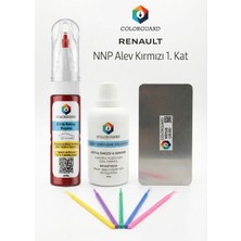 COLORGUARD Renault NNP Alev Kırmızı 1. Kat İğneli ve Fırçalı 2 si 1 Arada Rötuş Boyası Yüzey Temizleme Solüsyonu Profesyonel ve Çapaksız Rötuş Çeliği 5'li Uygulama Çubuğu Seti