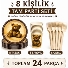 Bkmc Teddy Bear Doğum Günü Parti Seti | 8 ve 16 Kişilik | Tabak Bardak Çatal Seti | Doğum Günü Sofra Süsleme 8 Kişilik Doğum Günü Parti Seti | 8 Tabak + 8 Bardak + 8 Çatal | Parti Sofra Seti