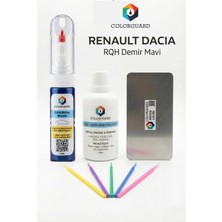 COLORGUARD Renault Dacia RQH Demir Mavi İğneli ve Fırçalı 2 si 1 Arada Rötuş Boyası Yüzey Temizleme Solüsyonu Profesyonel ve Çapaksız Rötuş Çeliği 5'li Uygulama Çubuğu Seti