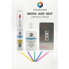 COLORGUARD Škoda Audi Seat LS9R Buzul Beyazı İğneli ve Fırçalı 2 si 1 Arada Rötuş Boyası Yüzey Temizleme Solüsyonu Profesyonel ve Çapaksız Rötuş Çeliği 5'li Uygulama Çubuğu Seti