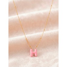 Belirtilmemiş Bubble Pembe H Harfi Çelik Kolye