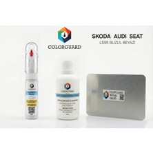COLORGUARD Škoda Audi Seat LS9R Buzul Beyazı Rötuş Seti - 2 si 1 Arada İğne ve Fırça Uçlu Şişe, Solüsyon ve Rötuş Çeliği