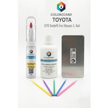 COLORGUARD Toyota 070 Sedefli İnci Beyazı 1. Kat İğneli ve Fırçalı 2 si 1 Arada Rötuş Boyası Yüzey Temizleme Solüsyonu Profesyonel ve Çapaksız Rötuş Çeliği 5'li Uygulama Çubuğu Seti