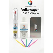 COLORGUARD Volkswagen LC9A Saf Beyaz İğneli ve Fırçalı 2 si 1 Arada Rötuş Boyası Yüzey Temizleme Solüsyonu Profesyonel ve Çapaksız Rötuş Çeliği 5'li Uygulama Çubuğu Seti