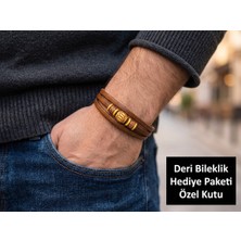Herşey Nota Armandé Goldline Üç Sıra Deri Erkek Bileklik Altın Ton Detaylı Özel Kutulu