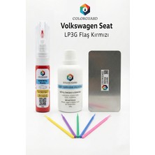 COLORGUARD Volkswagen Seat LP3G Flaş Kırmızı İğneli ve Fırçalı 2 si 1 Arada Rötuş Boyası Yüzey Temizleme Solüsyonu Profesyonel ve Çapaksız Rötuş Çeliği 5'li Uygulama Çubuğu Seti