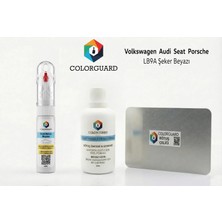 COLORGUARD Volkswagen-Seat-Škoda-Audi LB9A Şeker Beyazı Rötuş Seti - 2 si 1 Arada İğne ve Fırça Uçlu Şişe, Solüsyon ve Rötuş Çeliği