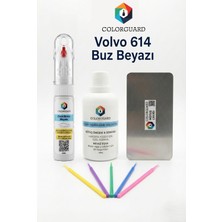 COLORGUARD Volvo 614 Buz Beyazı İğneli ve Fırçalı 2 si 1 Arada Rötuş Boyası Yüzey Temizleme Solüsyonu Profesyonel ve Çapaksız Rötuş Çeliği 5'li Uygulama Çubuğu Seti