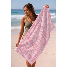 Valerine Life Plaj Havlusu 70X140CM Havuz Spa Sauna Spor Pamuklu Emici Pembe Deniz Mozaiği