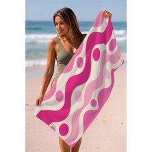 Valerine Life Plaj Havlusu 70X140CM Havuz Spa Sauna Spor Pamuklu Emici Pembe Dalgalar