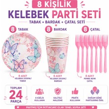Bkmc Kelebek Temalı Doğum Günü Parti Seti | 8 ve 16 Kişilik | Tabak Bardak Çatal Seti | Doğum Günü Sofra Süsleme