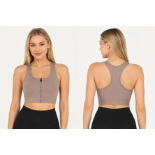 Armağanika Kadın Fermuarlı Sporcu Büstiyer Sırtı Çapraz Destekli Fitness Yoga Pilates Crop Top
