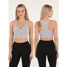 Armağanika Kadın Fermuarlı Sporcu Büstiyer Sırtı Çapraz Destekli Fitness Yoga Pilates Crop Top