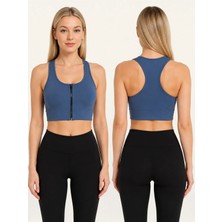 Armağanika Kadın Fermuarlı Sporcu Büstiyer Sırtı Çapraz Destekli Fitness Yoga Pilates Crop Top