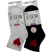 Eser Çorap 6 Çift Kadın Pamuklu Patik Çorap Dikişsiz Kalp Desenli Siyah Beyaz