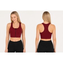 Armağanika Kadın Fermuarlı Sporcu Büstiyer Sırtı Çapraz Destekli Fitness Yoga Pilates Crop Top