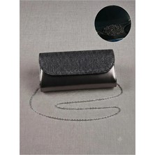 Zerafet Store Sim Detaylı Koyu Gri Abiye Çanta & Zincirli Şık Gece Çantası