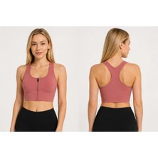 Armağanika Kadın Fermuarlı Sporcu Büstiyer Sırtı Çapraz Destekli Fitness Yoga Pilates Crop Top