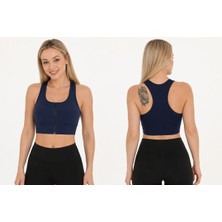 Armağanika Kadın Fermuarlı Sporcu Büstiyer Sırtı Çapraz Destekli Fitness Yoga Pilates Crop Top