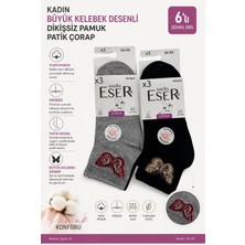 Eser Çorap 6 Çift Kadın Pamuklu Patik Çorap Dikişsiz Büyük Kelebek Desenli Siyah Gri
