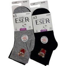 Eser Çorap 6 Çift Kadın Pamuklu Patik Çorap Dikişsiz Kahverengi Ayıcık Desenli Siyah Gri