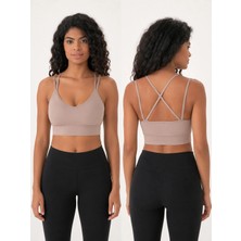 Armağanika Kadın V Yaka Çift Askılı Sırtı Çapraz Spor Büstiyer Crop Top