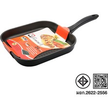 Zebra Thailand Zebra Yapışmaz Kaplamalı Kare Izgara Tava 24 cm Gemini II, İndüksiyon Uyumlu, Siyah