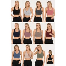 Armağanika Kadın Fermuarlı Sporcu Büstiyer Sırtı Çapraz Destekli Fitness Yoga Pilates Crop Top