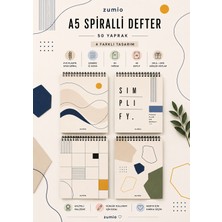 Zumio A5 Spiralli Çizgisiz Defter 4'lü Set 50 Yaprak Pvc Plastik Siyah Spiral Modern Tasarım