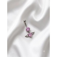 İnky Inky Luna Petal Göbek Piercingi Premium Cerrahi Çelik Pembe Zirkon Taşlı