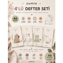 Zumio A6 Çizgisiz Defter 4'lü Set 30 Yaprak 60 Sayfa Mini Not Defteri Sevimli Tasarımlar
