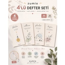 Zumio 4'lü A6 Çizgisiz Defter Seti 30 Yaprak Minimal Tasarımlı Zımbalı Mini Not Defteri