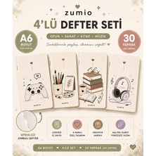 Zumio A6 Çizgisiz Defter 4'lü Set – 30 Yaprak 60 Sayfa Mini Not Defteri Özel Tasarım