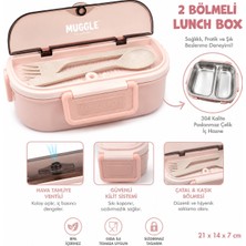 Belkıs Kırtasiye 2 Bölmeli Lunch Box Beslenme Kutusu – 304 Paslanmaz Çelik Hazne, Hava Tahliye Ventili, Çatal Kaşık Bölmeli, Sızdırmaz