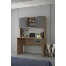 Rudu Mudo Çalışma Bilgisayar Masası 120X60X152 cm Raflı 2 Kapalı 1 Çekmeceli Antrasit-Çam