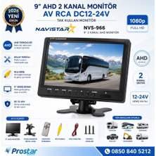 Navistar 9 Inç 2 Kanal Ahd Rca Sarı Soketli Araç Monitörü 1080P 720P Analog Destekli Dc 12-24V