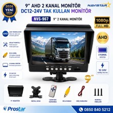 Navistar 9 Inç Şapkalı 2 Kanal Ahd Rca Sarı Soketli Araç Monitörü 1080P 720P Analog Destekli Dc 12-24V