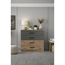 Rudu Mudo Şifonyer 80X40X85 cm 4 Çekmeceli Yatak Odası Bebek Odası Genç Odası Antrasit-Çam