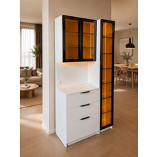 İmobsan Vega Beyaz Kahve Köşesi – %100 Mdf, Kumandalı Neon Led, Reflekte Cam, 200×100×40 cm